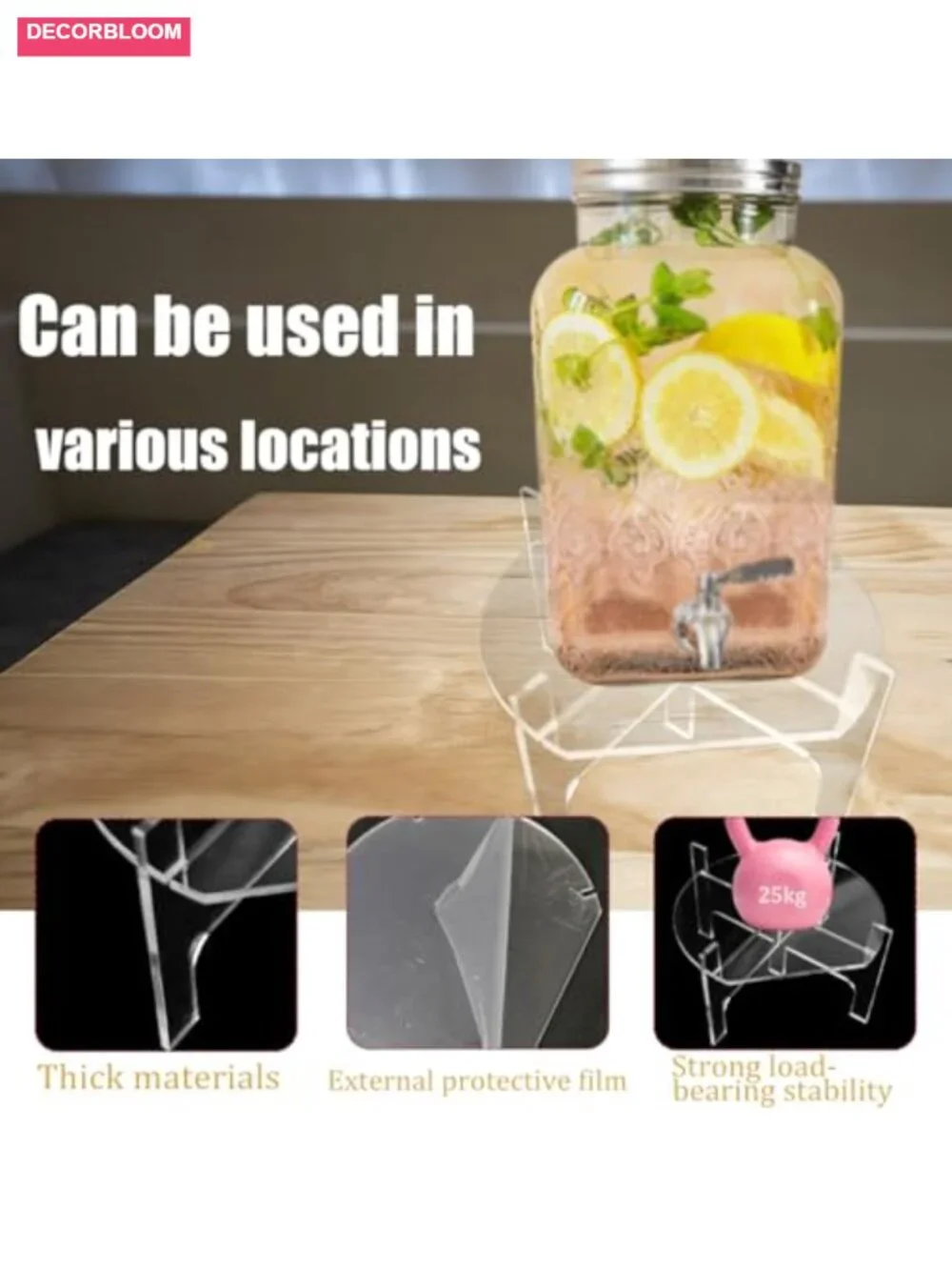 Clear Acrylic Beverage Dispenser Stand, Elevated Serving for Parties, Fit 8in - Picture 3 of 6